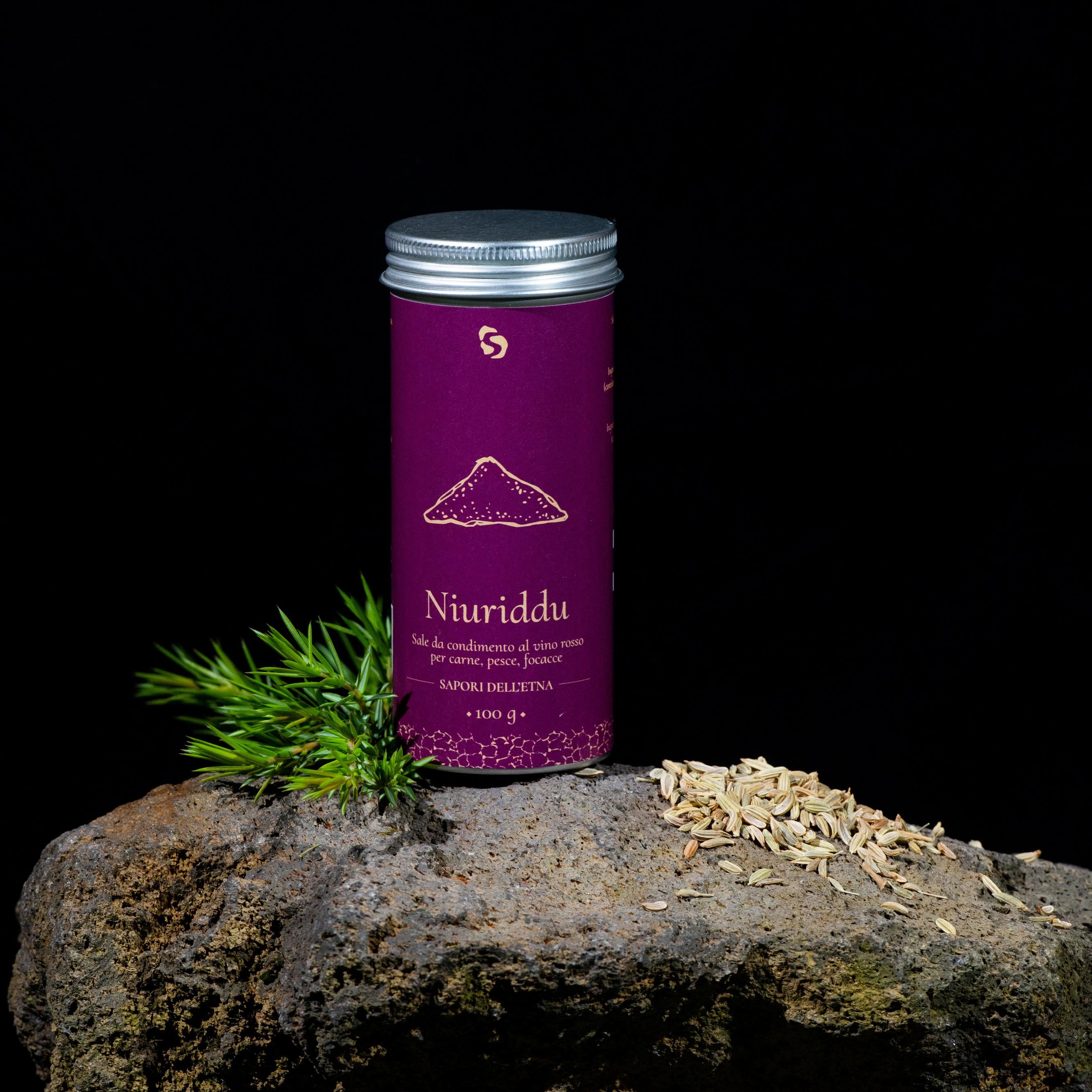 Niuriddu - Salz, aromatisiert mit Rotwein, Wacholder und wildem Fenchel