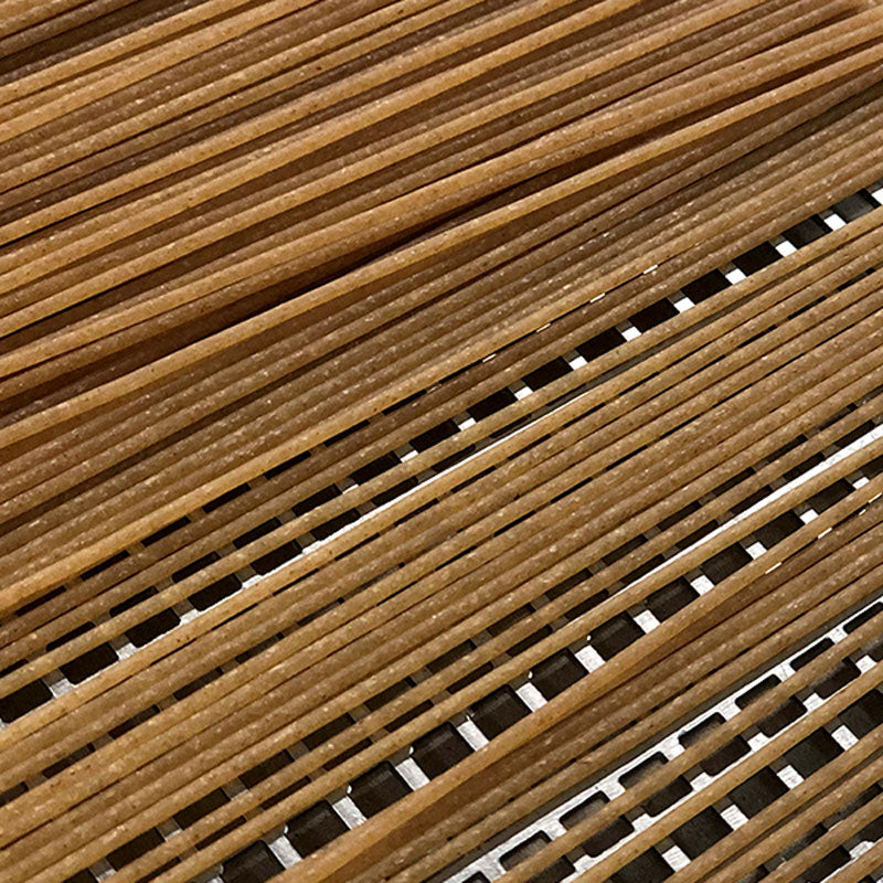 Timiliaspaghetti bei der Trockung auf einen weißen Gitter